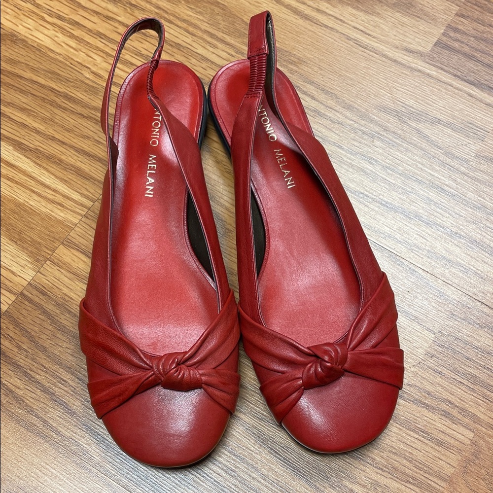 ANTONIO MELANI Red Leather Knot Slingback Flats